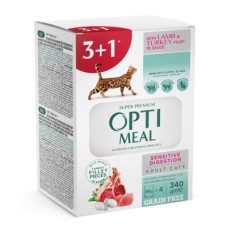 Набір "Adult Cats Sensitive Digestion Lamb & Turkey Беззерновий вологий корм для котів з чутливим травленням з ягням та індичим філе в соусі" (3+1)