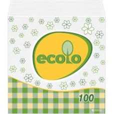 Серветки паперові целюлозні одношарові 'Ecolo" 100 шт