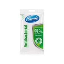 Вологі серветки "Антибактеріальні з подорожником" Smile 15 шт